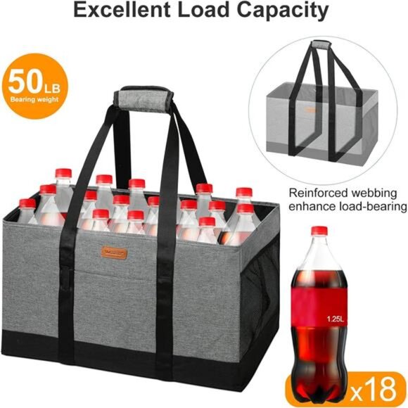 Extra Large Foldable Grocery Tote Bag With Handles for Storage, Picnics, Beach - Picture 5 of 7